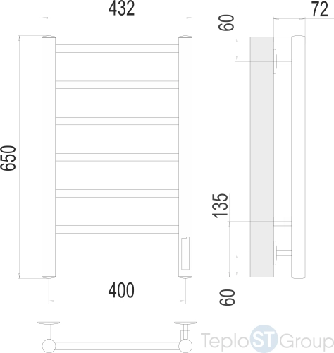 Terminus Аврора П6 400х650 Электрический Полотенцесушитель - купить оптом у дилера TeploSTGroup по всей России ✅ ☎ 8 (800) 600-96-13 фото 2