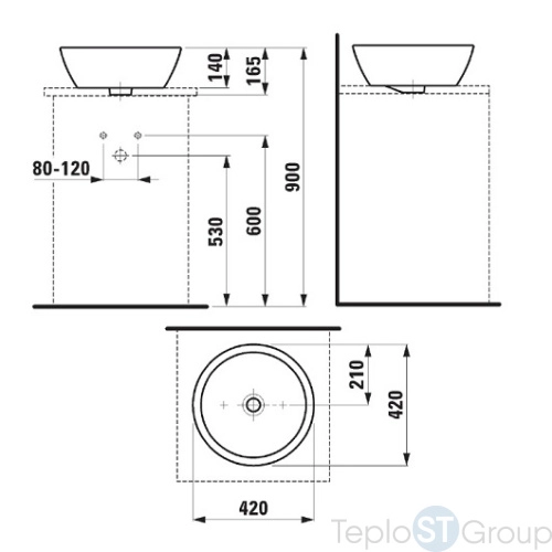 Раковина накладная Laufen PRO 45 8.1296.2.000.109.1 белая - купить оптом у дилера TeploSTGroup по всей России ✅ ☎ 8 (800) 600-96-13 фото 3