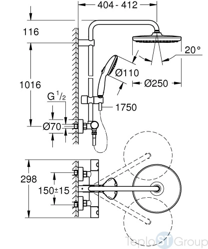 Душевая стойка Grohe Tempesta System 250 26670001 хром - купить оптом у дилера TeploSTGroup по всей России ✅ ☎ 8 (800) 600-96-13 фото 3