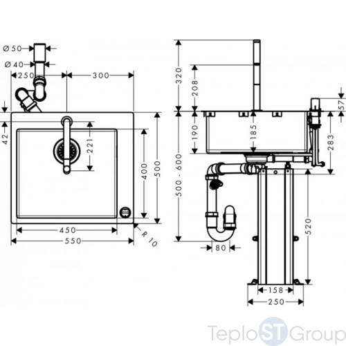 Кухонная мойка с встроенным смесителем Hansgrohe C71-F450-06 55x50 43201800 - купить с доставкой по России фото 3