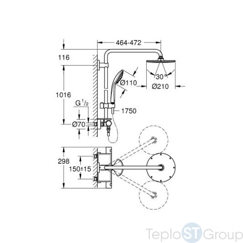 Душевая система GROHE Euphoria 210 26363000 хром - купить оптом у дилера TeploSTGroup по всей России ✅ ☎ 8 (800) 600-96-13 фото 3