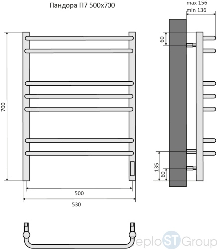 Полотенцесушитель электрический Aquatek Пандора П7 500х700 AQ EL RPC0770BL - купить оптом у дилера TeploSTGroup по всей России ✅ ☎ 8 (800) 600-96-13 фото 3