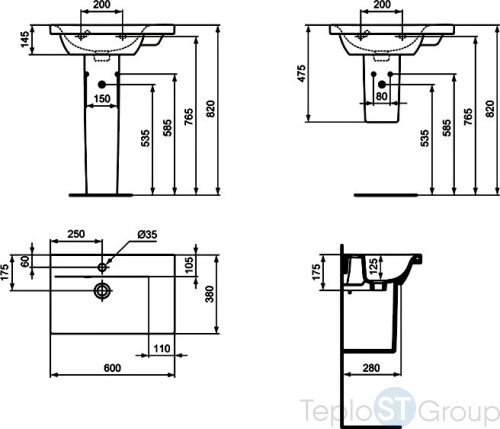 Умывальник Ideal Standard Connect Space 60x38 E136601 - купить с доставкой по России фото 2