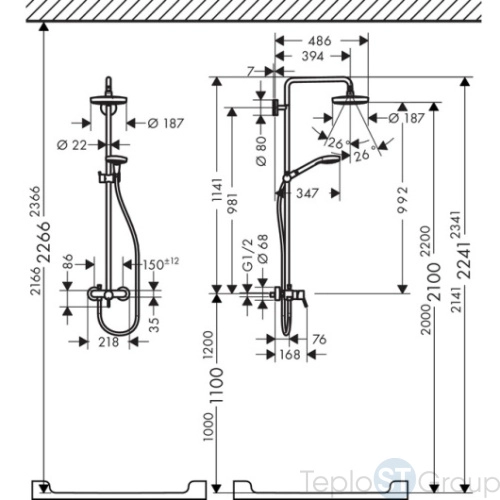 Душевая стойка Hansgrohe Croma Select S 27255400, Showerpipe 180 2jet с однорычажным смесителем, белый/хром - купить с доставкой по России фото 4