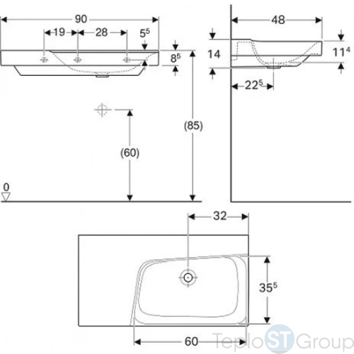 Раковина подвесная / накладная Geberit Xeno2 90x48 500.536.01.1 - купить с доставкой по России фото 3