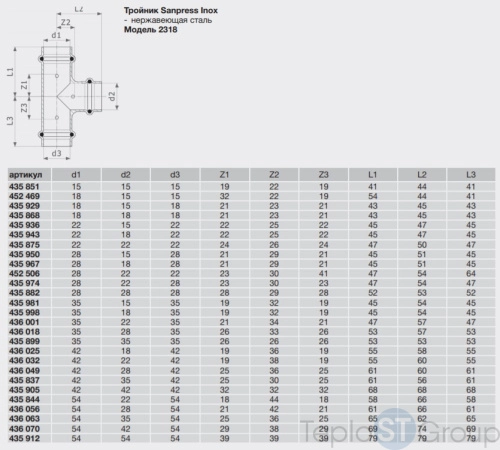 Тройник пресс нержавеющая сталь Sanpress Inox VIEGA 18 (435868) - купить оптом у дилера TeploSTGroup по всей России ✅ ☎ 8 (800) 600-96-13 фото 2