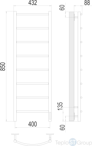 Terminus Классик П8 400х850 Электрический Полотенцесушитель - купить с доставкой по России фото 3