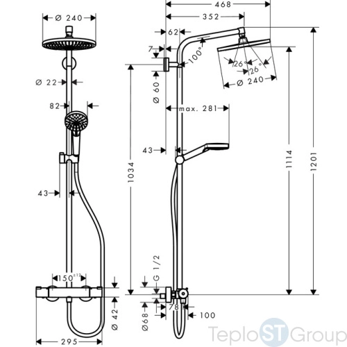 Душевая стойка Hansgrohe Crometta S 240 1jet Showerpipe 27267000 хром - купить с доставкой по России фото 5