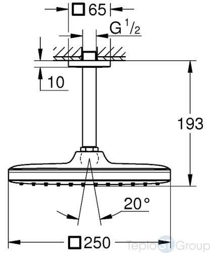 Верхний душ Grohe Tempesta CUBE 26688000 250 мм, квадратный - купить с доставкой по России фото 3