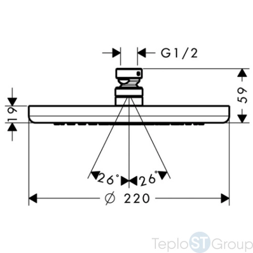 Верхний душ 220 1jet, ½’ Hansgrohe Croma 26464000 хром - купить оптом у дилера TeploSTGroup по всей России ✅ ☎ 8 (800) 600-96-13 фото 2