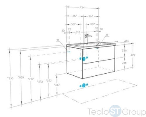 Тумба с раковиной Акватон Сохо 75 1A2581K1AJ9A0 cлэйт - купить оптом у дилера TeploSTGroup по всей России ✅ ☎ 8 (800) 600-96-13 фото 2