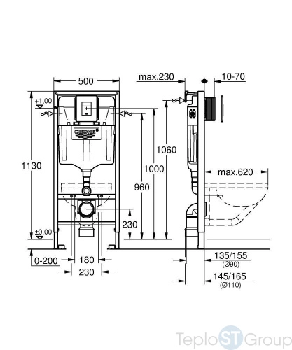 Инсталляция Grohe Rapid SL 38827000 для унитаза с клавишей смыва, хром - купить с доставкой по России фото 3