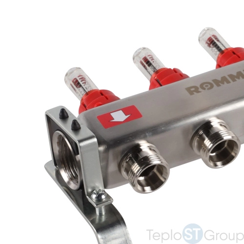 Rommer RMS-1201-000003 Rommer Коллектор из нержавеющей стали с расходомерами, с клапаном вып. воздуха и сливом 3 вых. - купить с доставкой по России фото 4