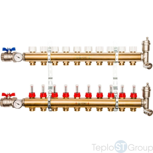 Stout Распределительный коллектор из латуни с расходомерами 10 вых. - купить с доставкой по России