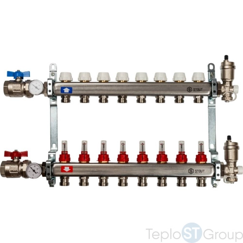 Stout Коллектор из нержавеющей стали в сборе с расходомерами 8 вых. - купить с доставкой по России
