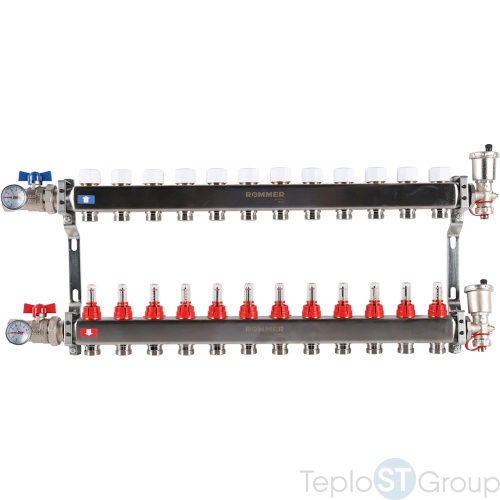 Rommer RMS-1210-000012 Rommer Коллектор из нержавеющей стали в сборе с расходомерами 12 вых. - купить с доставкой по России