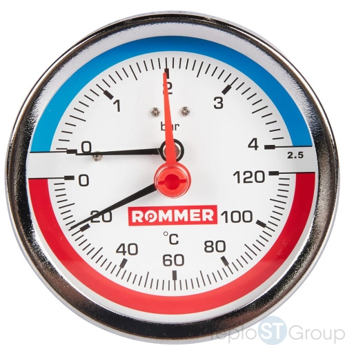 Rommer Термоманометр аксиальный 80 мм 120 градусов в комплекте с автоматическим запорным клапаном 1/2 - купить оптом с доставкой по России фото 6