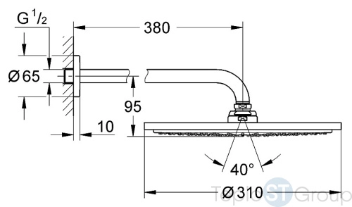 Верхний душ с кронштейном GROHE Rainshower Cosmopolitan Metal 310 мм 26066000 хром - купить оптом с доставкой по России фото 2