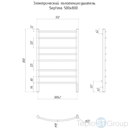 Полотенцесушитель электрический Ravak Septima 500x800 X04000083722 - купить с доставкой по России фото 2