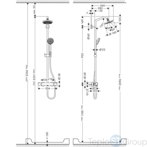 Душевая система Hansgrohe Croma 160 Showerpipe 27135000 хром - купить с доставкой по России фото 4