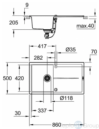 Мойка кухонная Grohe K400 31640AP0 черный гранит - купить с доставкой по России фото 3