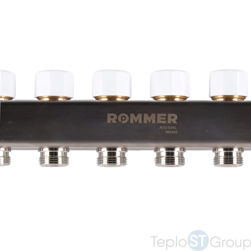 Rommer RMS-1201-000007 Rommer Коллектор из нержавеющей стали с расходомерами, с клапаном вып. воздуха и сливом 7 вых. - купить оптом у дилера TeploSTGroup по всей России ✅ ☎ 8 (800) 600-96-13 фото 4