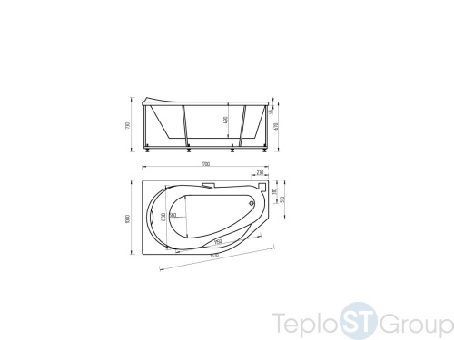 Акриловая асимметричная ванна Aquatek Таурус 170х100 TAR170-0000233 - купить с доставкой по России фото 6