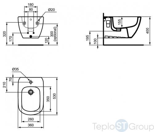 Подвесное биде Ideal Standard TESI T3552V3 с отверстием под смеситель - купить с доставкой по России фото 3