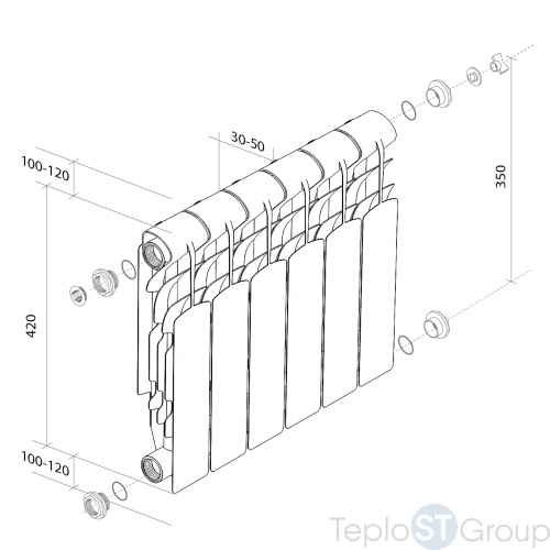 Радиатор Royal Thermo Revolution 350 - 12 секц. - купить оптом у дилера TeploSTGroup по всей России ✅ ☎ 8 (800) 600-96-13 фото 3