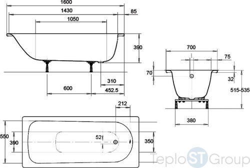 Стальная ванна Kaldewei Saniform Plus 160x70 anti-sleap mod. 362-1 111730000001 - купить с доставкой по России фото 2