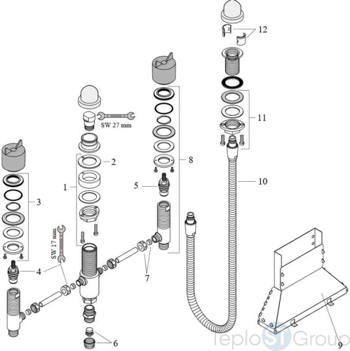 Базовый набор для установки смесителя на 4 отверстия на край ванны Hansgrohe 13244180 - купить с доставкой по России фото 2