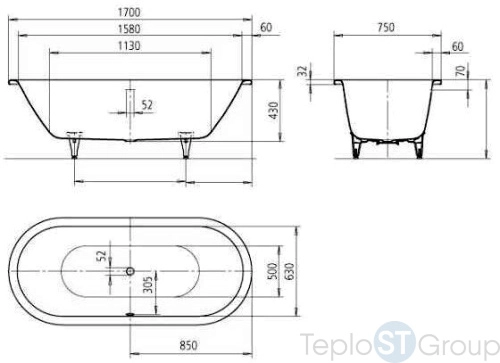 Стальная ванна Kaldewei Classic Duo Oval 170x75 easy-clean mod. 113 291400013001 - купить с доставкой по России фото 2