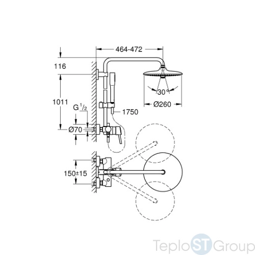 Душевая система со смесителем Grohe Euphoria 260 Concetto 23061003 хром (замена 23061002) - купить с доставкой по России фото 3