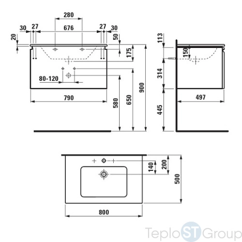 Тумба с раковиной Laufen Pro S 80x50 8.6096.4.463.104.1 белый матовый - купить с доставкой по России фото 3