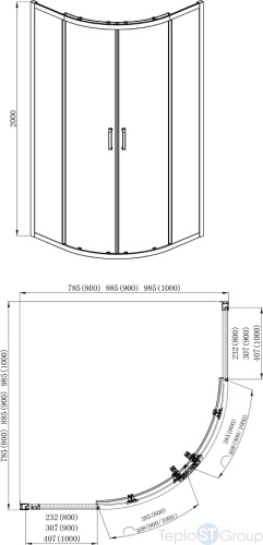 Душевой уголок Aquatek AQ ARI RO 09020BL 1/4 круга, двери раздвижные 900x900x2000, профиль черный, стекло прозрачное - купить с доставкой по России фото 3