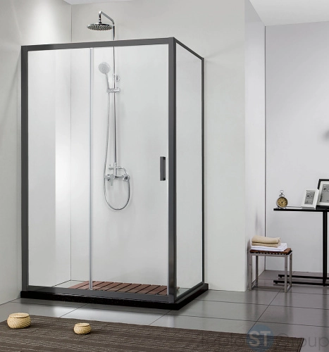Душевая дверь Aquatek AQ ARI RA 10020BL двухэлементная, раздвижная 1000x2000 профиль черный, стекло прозрачное - купить оптом с доставкой по России фото 3