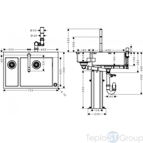 Кухонная мойка с встроенным смесителем Hansgrohe C71-F655-09 75x50 43206000 - купить с доставкой по России фото 3