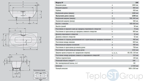 Стальная ванна Kaldewei Avantgarde Mega Duo 180x90 mod.180 223434010001 - купить с доставкой по России фото 2