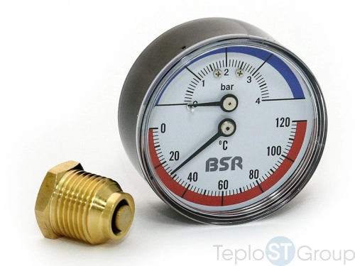 Термоманометр BSR 120°C, 4 бар, 1/2", Ø 63, аксиальный - купить оптом у дилера TeploSTGroup по всей России ✅ ☎ 8 (800) 600-96-13 фото 2