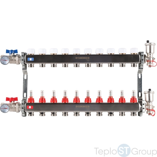 Rommer RMS-1210-000010 Rommer Коллектор из нержавеющей стали в сборе с расходомерами 10 вых. - купить с доставкой по России