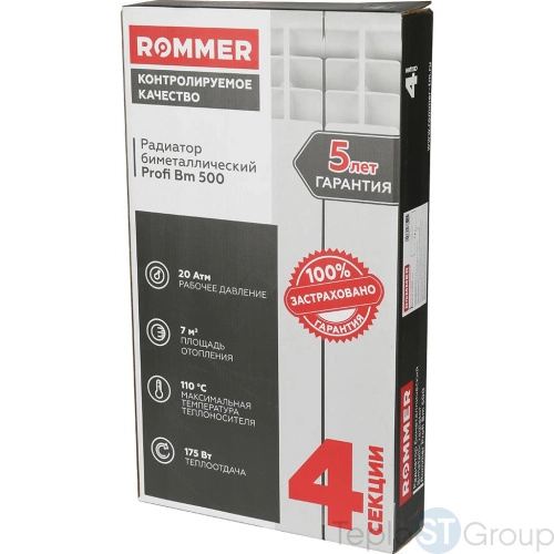 Rommer Profi BM 500 (BI500-80-80-150) Profi BM 500 (BI500-80-80-150) 4 секции радиатор биметаллический (RAL9016) - купить с доставкой по России фото 3