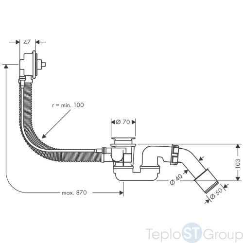 Слив-перелив для ванны Hansgrohe Flexaplus 58141180 скрытая часть, для нестандартных ванн - купить с доставкой по России фото 2