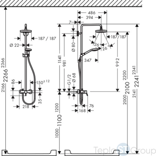 Душевая стойка Hansgrohe Croma Select E 180 27258400 с однорычажным смесителем, белый/хром - купить с доставкой по России фото 4