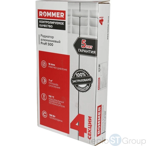 Rommer Profi 500 (AL500-80-80-100) Profi 500 (AL500-80-80-100) 4 секции радиатор алюминиевый (RAL9016) - купить с доставкой по России фото 3