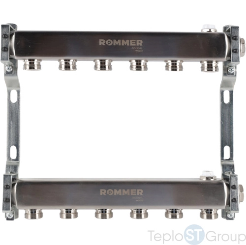 Rommer RMS-4401-000006 Rommer Коллектор из нержавеющей стали для радиаторной разводки 6 вых. - купить с доставкой по России