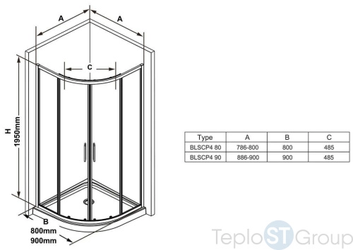 Душевой уголок Ravak Blix Slim BLSCP4-90 90x90 X3BM70C00Z1 - купить оптом у дилера TeploSTGroup по всей России ✅ ☎ 8 (800) 600-96-13 фото 3