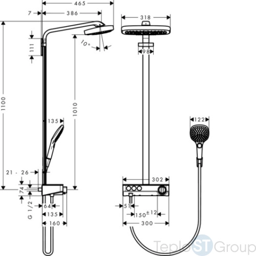 Душевая стойка Hansgrohe Raindance Select E 300 3jet 27127000 Showerpipe, хром - купить с доставкой по России фото 5