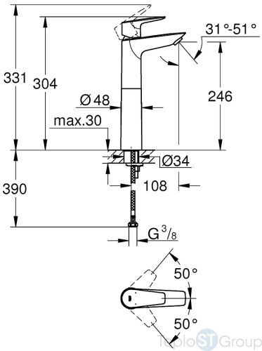 Смеситель для раковины Grohe BauEdge 23761001 размер XL хром - купить оптом у дилера TeploSTGroup по всей России ✅ ☎ 8 (800) 600-96-13 фото 3