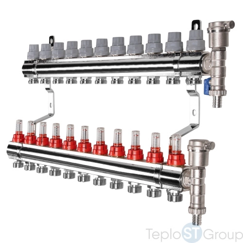 Коллектор латунный в сборе с расходомерами Royal Thermo 1\ - купить оптом у дилера TeploSTGroup по всей России ✅ ☎ 8 (800) 600-96-13