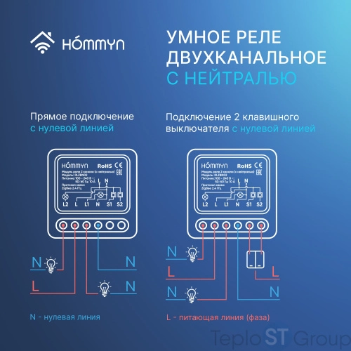 Модуль реле HOMMYN zigbee 2 канала (с нейтралью) RLZBN02 - купить оптом у дилера TeploSTGroup по всей России ✅ ☎ 8 (800) 600-96-13 фото 7